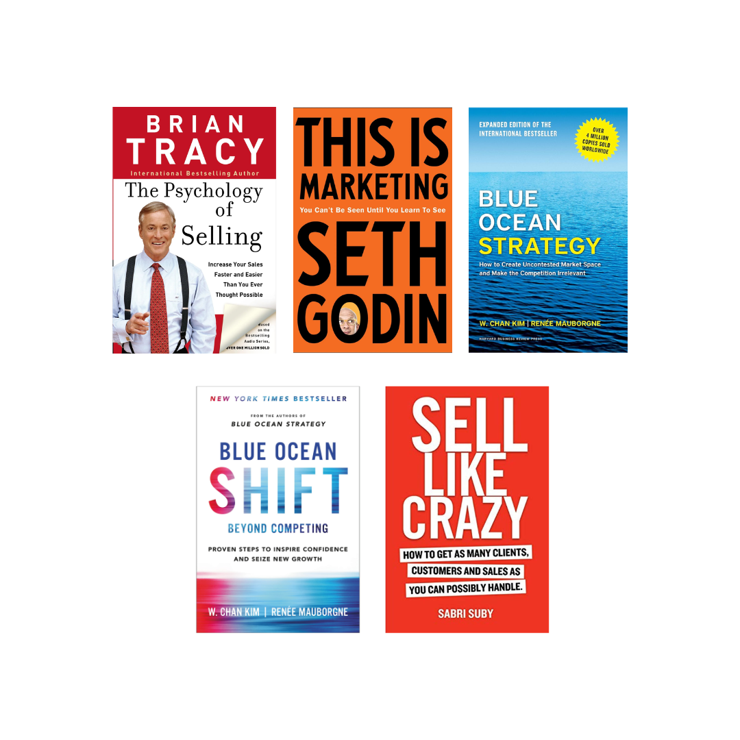 Marketing & Sales Books 5-Book Collection Set – The Psychology of Selling, This Is Marketing, Blue Ocean Strategy & More | Business Bestseller Bundle